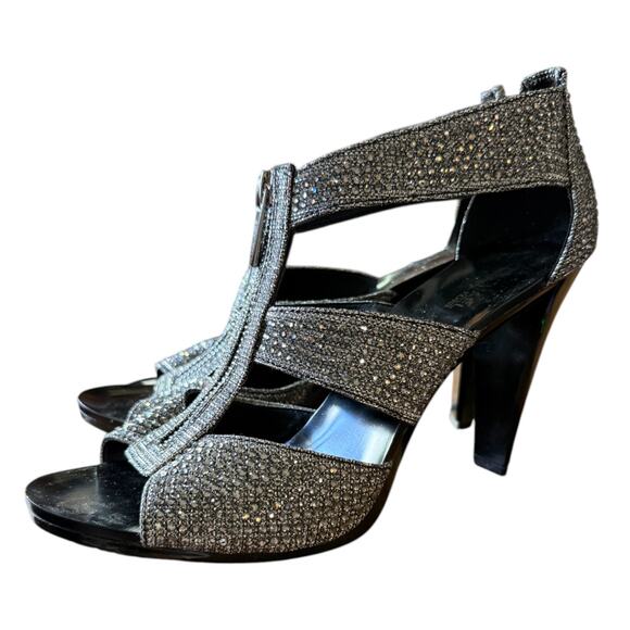 MICHAEL Michael Kors Berkley T-Strap Silver Rhinestones Glitter Heels Size 9M - Picture 3 of 6